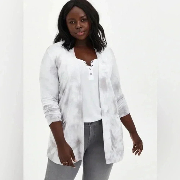 Torrid Grey Tie Dye Super Soft Boyfriend Cardigan Open Front Size 00 M Medium - Picture 1 of 6